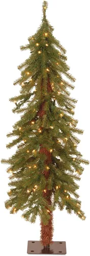 Vista 6 de National Tree Company 3ft Pre-Lit Hickory Cedar Mini Christmas Tree 50 luces transparentes, 139 puntas, base de placa de metal, artificial, verde