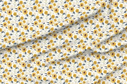 Vista 4 de Spoonflower Tela - Verano Girasol Otoño Mostaza Oro Otoño Acuarela Floral Impreso en Tela de Gasa Cuarto Grasa - Costura Ropa de Moda Vestidos