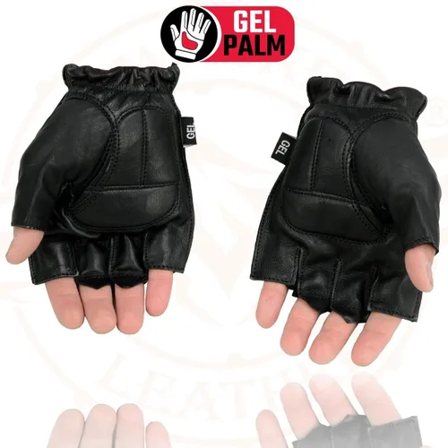 Vista 2 de Milwaukee Leather SH442 - Guantes de piel sin dedos para hombre, negros, con palma acolchada de gel para motocicleta, con suave "cuero genuino