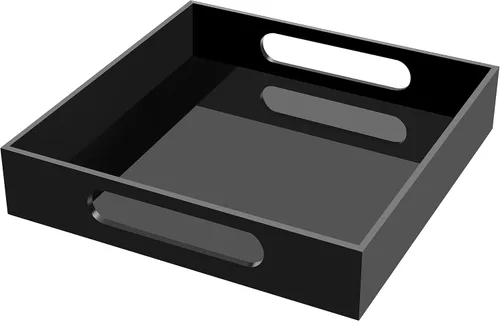 Vista 8 de Bandeja de acrílico para servir con asas, mesa auxiliar negra de 10 pulgadas, tocador Organizador decorativo elegante y duradero para comer