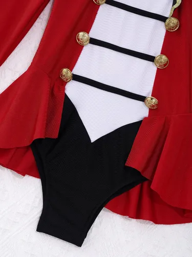 Vista 6 de Kids Girls Circus Ringmaster Costume Christmas Santa Dance Dress Long Sleeves Tassel Leotard Bodysuit Fancy Dress Up