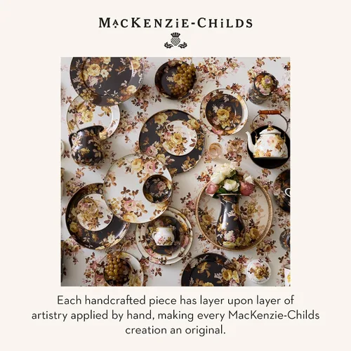 Vista 6 de MACKENZIE-CHILDS Bote de Esmalte, Contenedor de Almacenamiento de Cocina con Tapa, Grande, Wild Rose Brown Hand-applied design, made from enameled