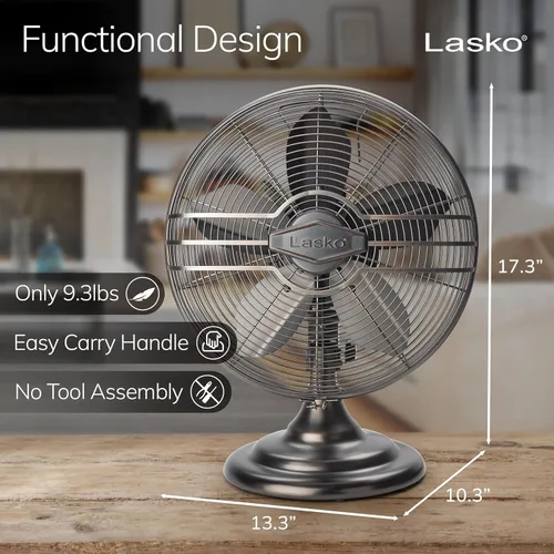 Vista 3 de Lasko Ventilador de mesa oscilante, portátil, 3 velocidades silenciosas, para dormitorio, cocina y oficina, 17 pulgadas, bronce, R12210