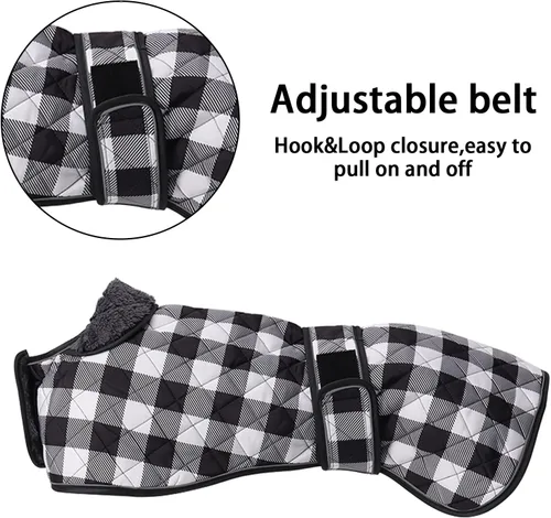 Vista 3 de Geyecete Abrigo impermeable para perro Greyhound Whippet Lurcher con forro polar cálido en el interior, ropa para perros al aire libre con bandas