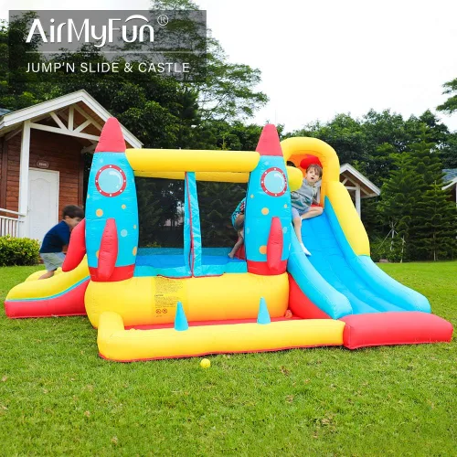Vista 2 de AirMyFun Casa inflable para saltar, castillo hinchable con soplador de aire, casa de juegos con piscina de bolas, tobogán inflable para niños