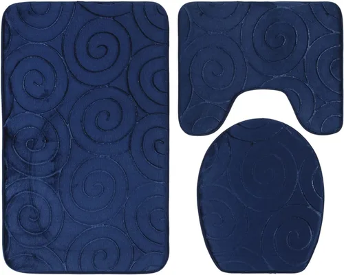 Vista 11 de Juego de 3 tapetes de baño, tapetes con relieve para tapa de inodoro, tapete antideslizante absorbente lateral para baño, baño (gris)