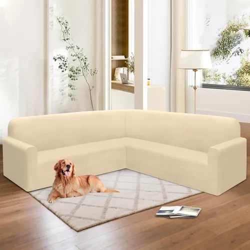 Vista 104 de HDCAXKJ Fundas de sofá seccional de esquina de terciopelo elástico en forma de L, juego de fundas deslizantes suaves y gruesas en forma de U
