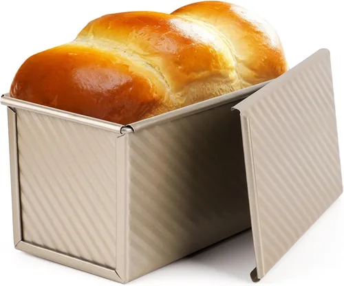 Vista 20 de Beasea Pullman - Molde para pan con tapa, paquete de 2 moldes pequeños antiadherentes para pan de 0.5 lb, acero al carbono, mini caja para pan Negro