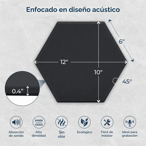 Vista 7 de Paquete de 12 paneles acústicos hexagonales, paneles de pared insonorizados de alta densidad de 12 x 10 x 0.4 pulgadas, paneles de pared acústicos