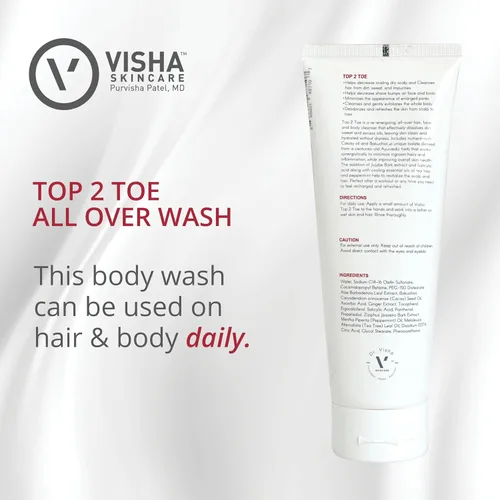 Vista 4 de Visha Skincare Top 2 Toe Gel de baño todo en uno para cara, cabello y cuerpo Gel de baño exfoliante Champú clarificante Gel de baño