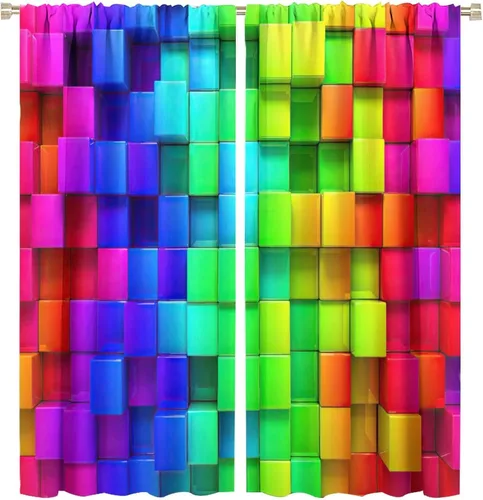 Vista 52 de Cortinas opacas abstractas de arco iris, pintura de color arcoíris con gotas, diseño gráfico creativo con bolsillo para barra, para sala de estar