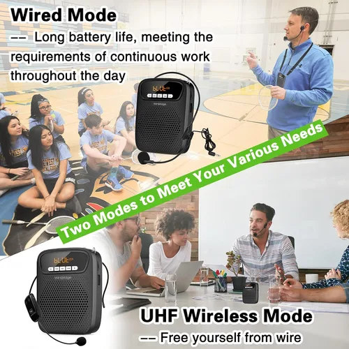 Vista 3 de Amplificador de voz portátil, auriculares inalámbricos y con cable, micrófono con altavoz, mini micrófono personal ligero para profesores