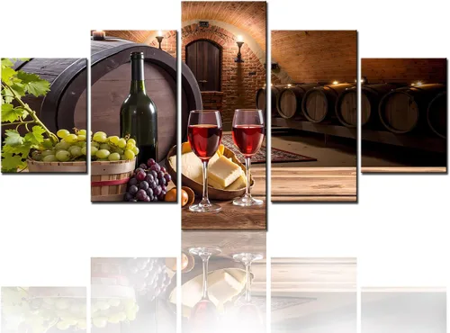 Vista 36 de TUMOVO - 5 cuadros de vino tinto con impresión de alta definición sobre lienzo.
