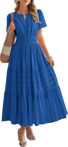 Vista 28 de BTFBM - Vestido largo casual de verano 2026 para mujer, vestido ligero de Gris azulado