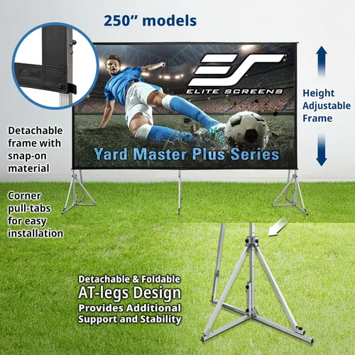 Vista 6 de Elite Screens Yard Master Plus, pantalla de proyector portátil ajustable con ajuste de altura 16:9 de 250 pulgadas, proyección frontal de cine 4K HD