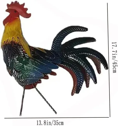 Vista 2 de Estatua de gallo para decoración de jardín de 18 pulgadas de metal de pollo para patio, magnífico y orgulloso gallo de hierro para decoración