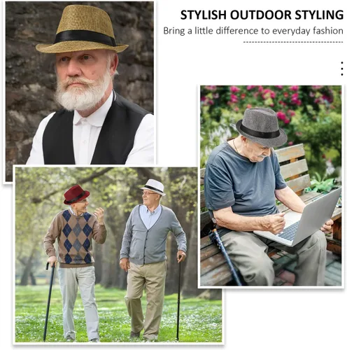 Vista 6 de Men Wide Brim Straw Hat,Man Summer Beach Fedora Sun Hat UPF50+, Sun - Protected Straw Hats for Men