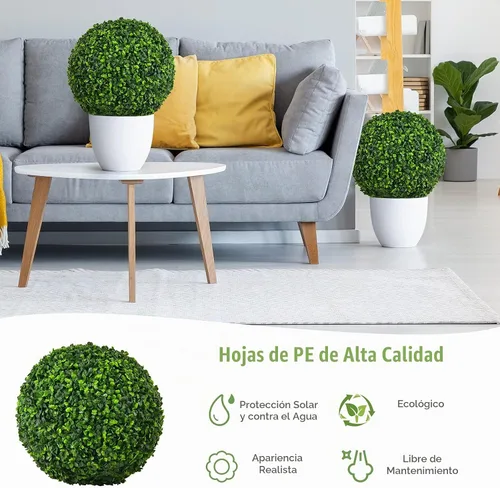 Vista 2 de Goplus 2 bolas topiarias artificiales de 15.7 pulgadas, bolas redondas de boj de imitación para exteriores, esferas de jardín decorativas