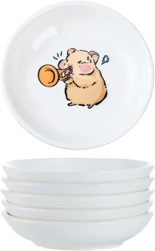 Vista 2 de SOCOSY Platos de cerámica súper lindos con animales de dibujos animados, platos de condimentos, pequeños tazones para alimentación de gatos, perros