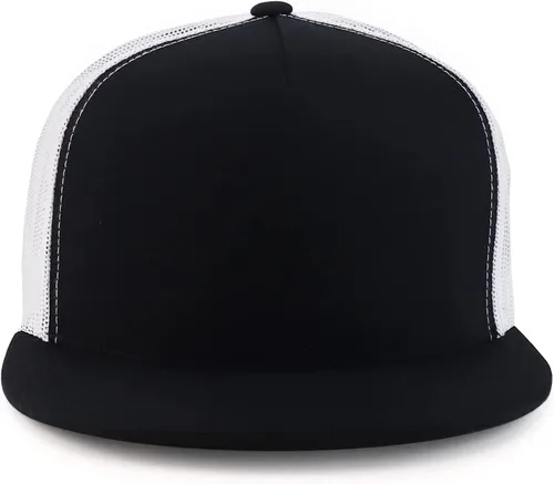 Vista 2 de Trendy Apparel Shop Flexfit - Gorra de malla con cierre de cremallera a presión de 5 paneles en blanco