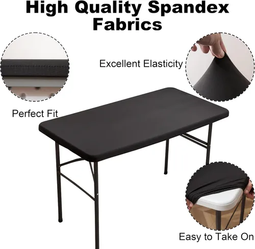 Vista 3 de Mantel rectangular de elastano ajustable de 4 pies, mantel de picnic plegable elástico, mantel elástico para mesa de patio, manteles lavables