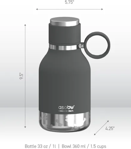 Vista 3 de Asobu - Recipiente para perros unido a una botella de viaje aislante de acero inoxidable para humanos de 37oz/1.1 litros con recipiente para perros