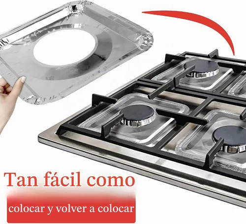 Vista 3 de Spare Papel de aluminio cuadrado, desechable, cubiertas protectoras para horno, quemadores, estufa, fácil de limpiar, color plateado