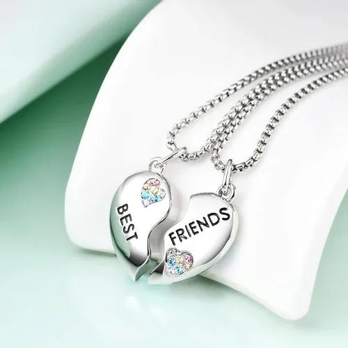 Vista 4 de Collar de mejores amigas para 2, regalos de amistad para 2, arco iris con corazón roto de dos caras para mujer Regalos de BFF para 2