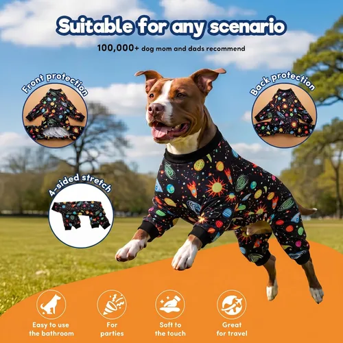 Vista 2 de LovinPet Monos para perros grandes: Pijamas para perros grandes, postoperatorio/cuidado de heridas, tela elástica ligera, estampado negro