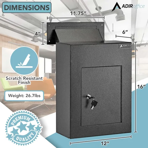 Vista 2 de AdirOffice Caja fuerte para colgar a través de la pared, acero grueso duradero con canal ajustable, bóveda de correo para casa, oficina, hotel