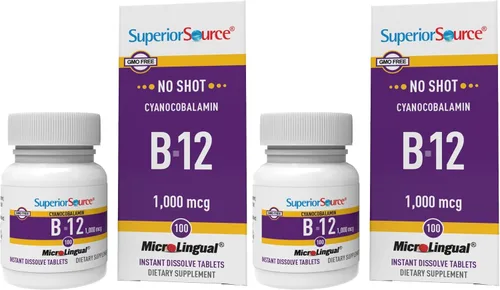Vista 11 de Superior Source No Shot Vitamina B12 cianocobalamina 1000 mcg, tabletas microlingües de disolución rápida de 100 unidades, suplemento B12