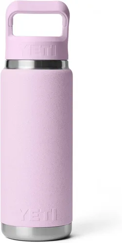 Vista 5 de YETI Rambler Botella de 26 onzas, aislada al vacío, de acero inoxidable, con tapa de popote a juego Cherry Blossom - Texturizado