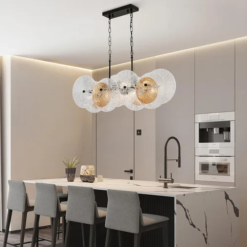 Vista 8 de LIGHTDAMY Candelabros de cristal negro para lámparas de comedor sobre la mesa Iluminación de isla de cocina de 8 luces con cubierta de vidrio
