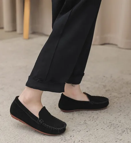 Vista 5 de DADAWEN Mocasines de piel de ante suave para niños y niñas pequeños, zapatos de vestir planos para barco, para boda, iglesia, zapatos Oxford