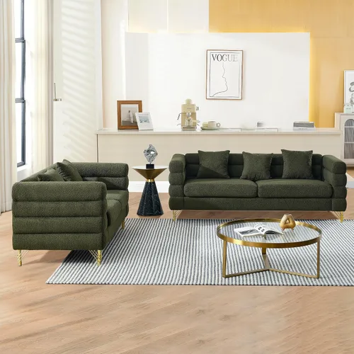 Vista 7 de mikibama Juego de sofá Teddy de lujo para sala de estar, muebles de decoración moderna sofá seccional, sofá de 3 plazas y loveseat con 5 almohadas
