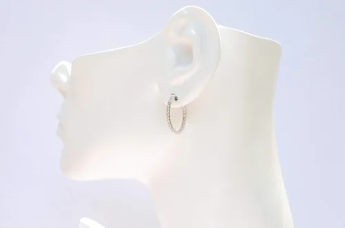 Vista 6 de 34 to 1 Carat Diamond Inside Out Round Hoop Earrings for Women in 14k White Gold (H-I, SI2-I1, cttw) 20 mm to 25 mm Screw Back by Privosa Fine