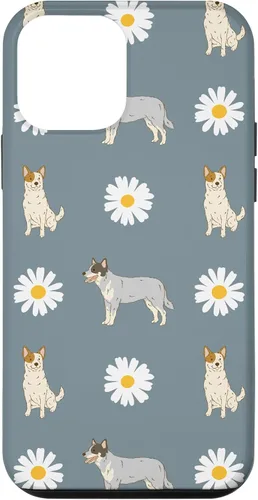 Vista 16 de Funda azul para iPhone 16 con diseño de perro Heeler y margarita azul polvoriento