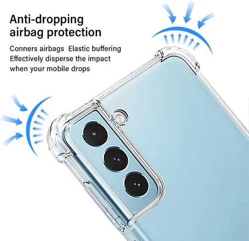 Vista 4 de Funda para Samsung S21 FE, Samsung Galaxy S21 FE y protector de pantalla, a prueba de golpes, transparente, delgada, suave, de silicona TPU