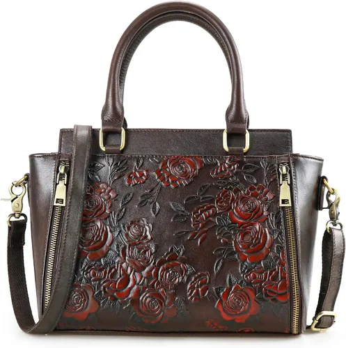 Vista 8 de Bolso y bolsos de mano para mujer, de cuero, con asa de mano, tamaño mediano, color rosa
