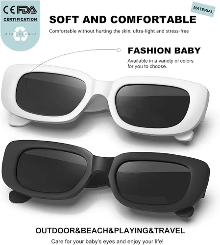 Vista 4 de AWGSEE Lentes de sol rectangulares retro para niños, estilo vintage de los años 90, con marco cuadrado estrecho, para niñas y niños, protección UV
