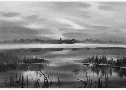 Vista 3 de SIGNWIN Adhesivo mural removible para pared, acuarela, pastel, tormenta, nube, lago, pantano, naturaleza, desierto, bellas artes, duotono, paisaje