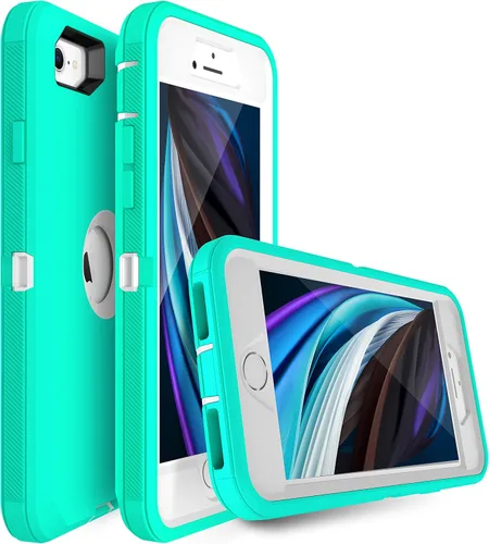 Vista 2 de MXX Funda diseñada para iPhone SE 2020/SE 2022, funda protectora resistente con protector de pantalla [3 capas] cubierta de protección de goma
