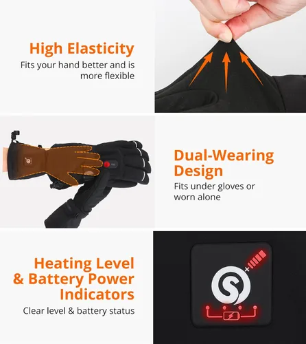 Vista 4 de Forros de guantes con calefacción para mujeres y hombres - Finos recargables, compatibles con pantalla táctil, calor de larga duración para deportes