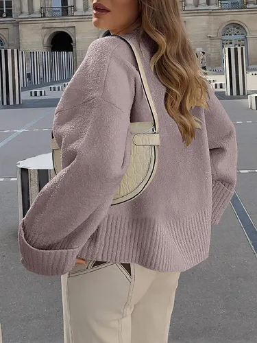 Vista 11 de LOGENE Suéter de gran tamaño para mujer, cuello redondo, manga larga, suave, mullido, suéter de punto 2025 para otoño e invierno
