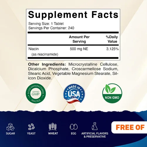 Vista 2 de Vitamatic Niacinamida 500 mg 240 Tabletas - Vitamina B3 sin rubor - Apoya la producción de energía