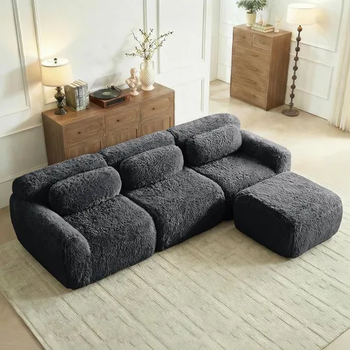Vista 19 de Sofás de nube sin hueso de 80.4 pulgadas, tela de felpa suave y esponjosa, sofá cama modular con 2 otomanas, sofás de dos plazas de chocolate,