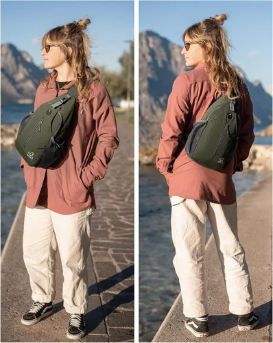 Vista 38 de Waterfly - Mochila cruzada tipo bandolera para viajes y caminatas, bolsa de pecho, Gris, talla única