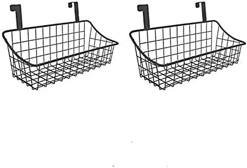 Vista 2 de Cesta de almacenamiento de alambre para colgar en la pared, sin perforación, con adhesivo para cocina, baño, dormitorio, 2 unidades, color negro