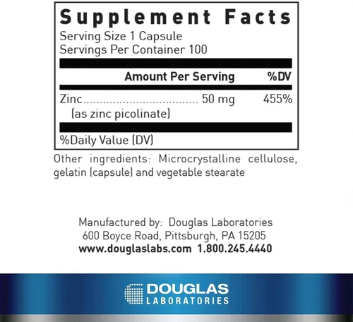 Vista 2 de Douglas Laboratories Picolinato de Zinc - 50 mg Zinc - Para el sistema inmunológico, antioxidantes y piel - Suplemento mineral traza - 100 cápsulas