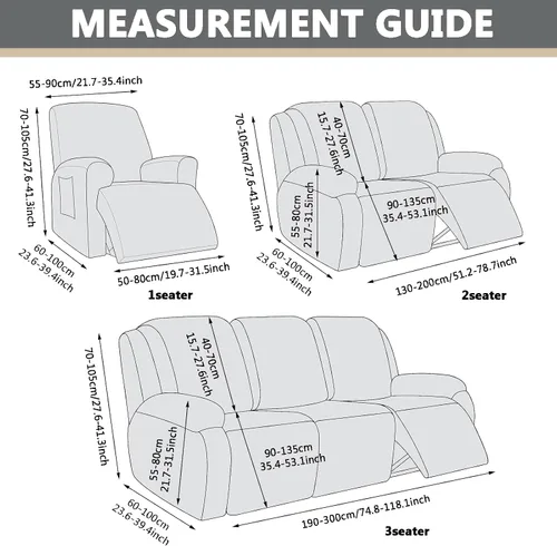 Vista 5 de OQHAIR Funda de terciopelo para sillón reclinable grande, 4 piezas, elástica, suave, con bolsillos, protector de muebles, color beige, 2 plazas
